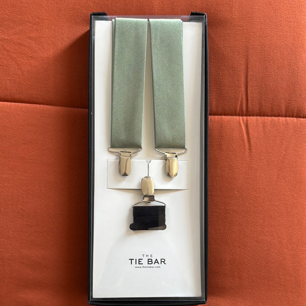 The Tie Bar Grosgrain Solid Sage Green Suspenders